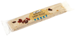 A product image that shows a bar of Cherry Nougat confectionery in a transparent wrapper. There is a Romney's label on the front showing the company logo and stating the product name 'CHERRY NOUGAT'