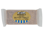 A product image of a rectangular bar of Butter Tablet confectionery in a paper style wrapper. The bar has a label on the front featuring the Romney's logo and the words 'Hand Made Butter Tablet'.