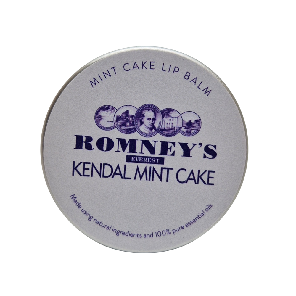 A round metal container with a label on the front featuring the Romney's logo. 