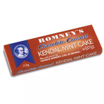 A product image showing a cardboard box that contains a bar of confectionery. The words 'Romney's chocolate covered Kendal Mint Cake' are on the front of the box.