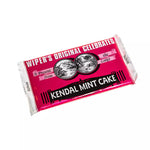 A wrapped bar of White Kendal Mint Cake in a Pink wrapper. The wrapper features the words 'Wiper's original celebrated Kendal Mint Cake'.