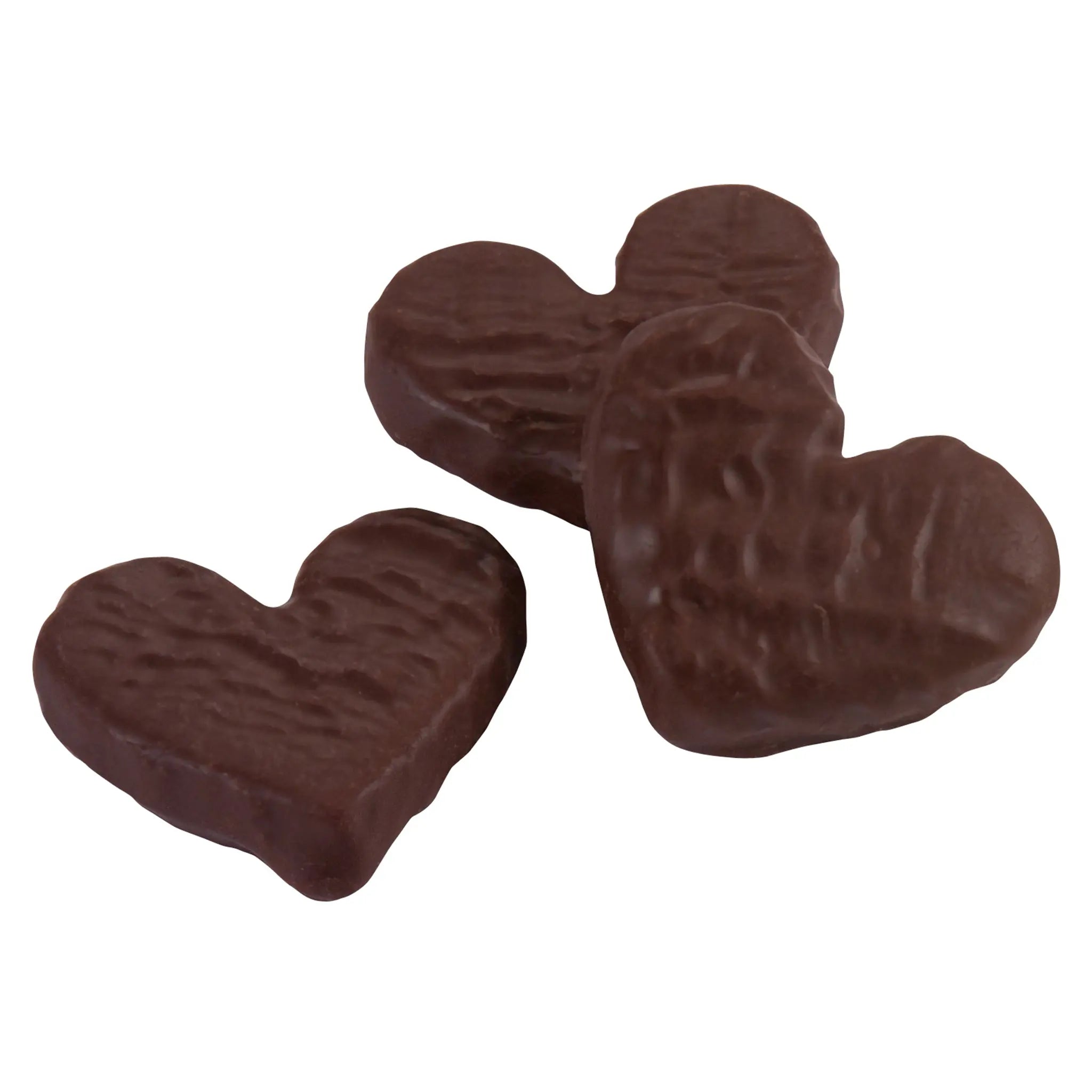 three heart shaped chocolate coated kendal mint cake pieces