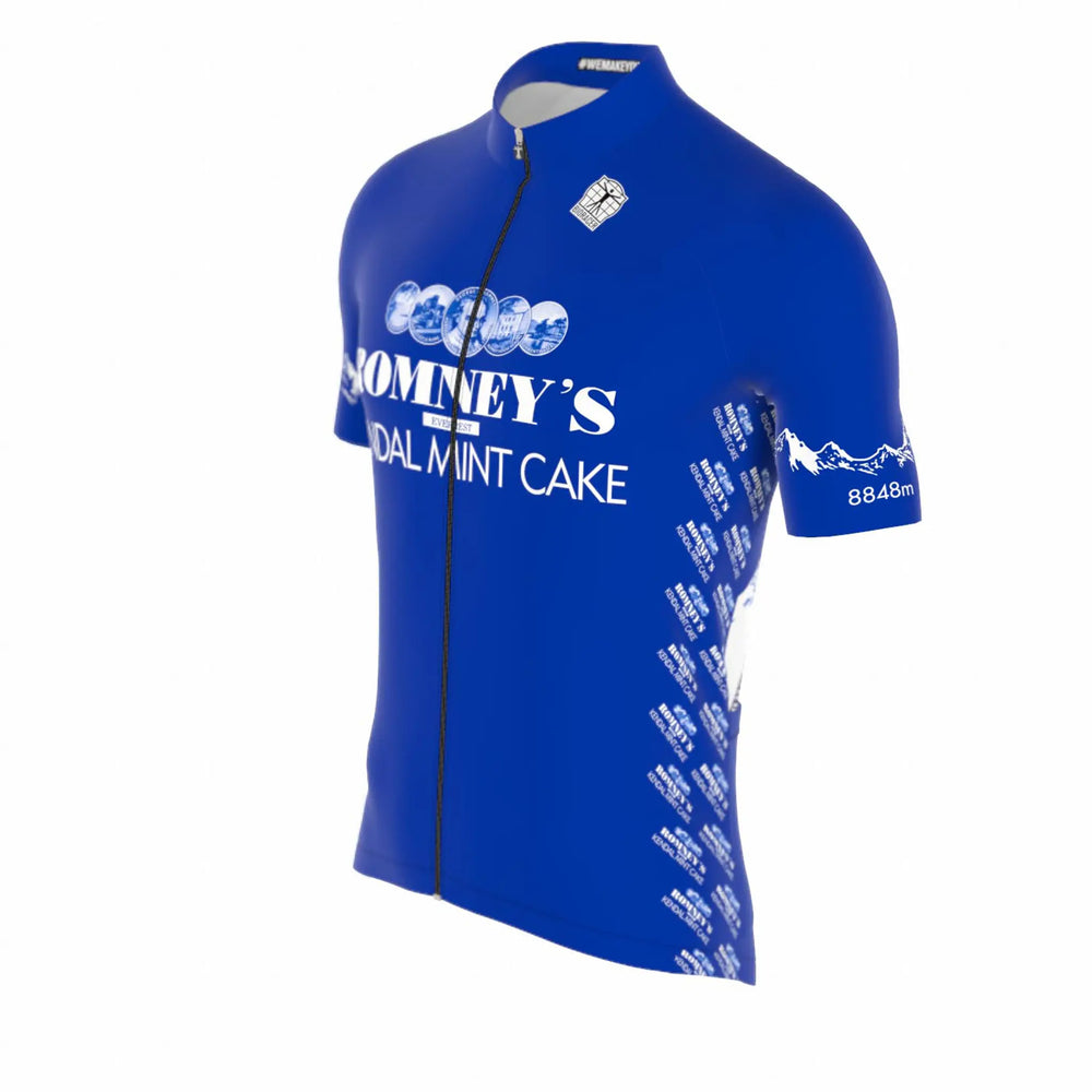 ROMNEY S KING OF THE MOUNTAIN MENS CYCLING JERSEY BLUE Kendal Mint Cake